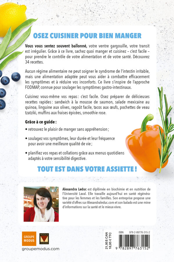 Quatrième de couverture d'Oser cuisiner - Syndrome de l'intestin irritable d'Alexandra Leduc